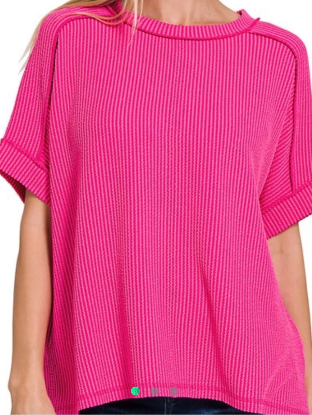 Amazon Ribbed Short Sleeve Top in Bright Pink Oversized XS